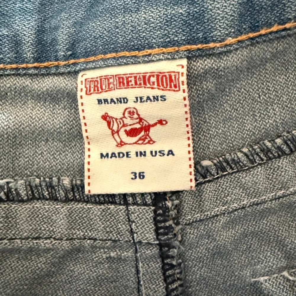 True Religion Brand Jeans Mens Size 36 Straight Leg Blue Denim Classic U‎ Logo